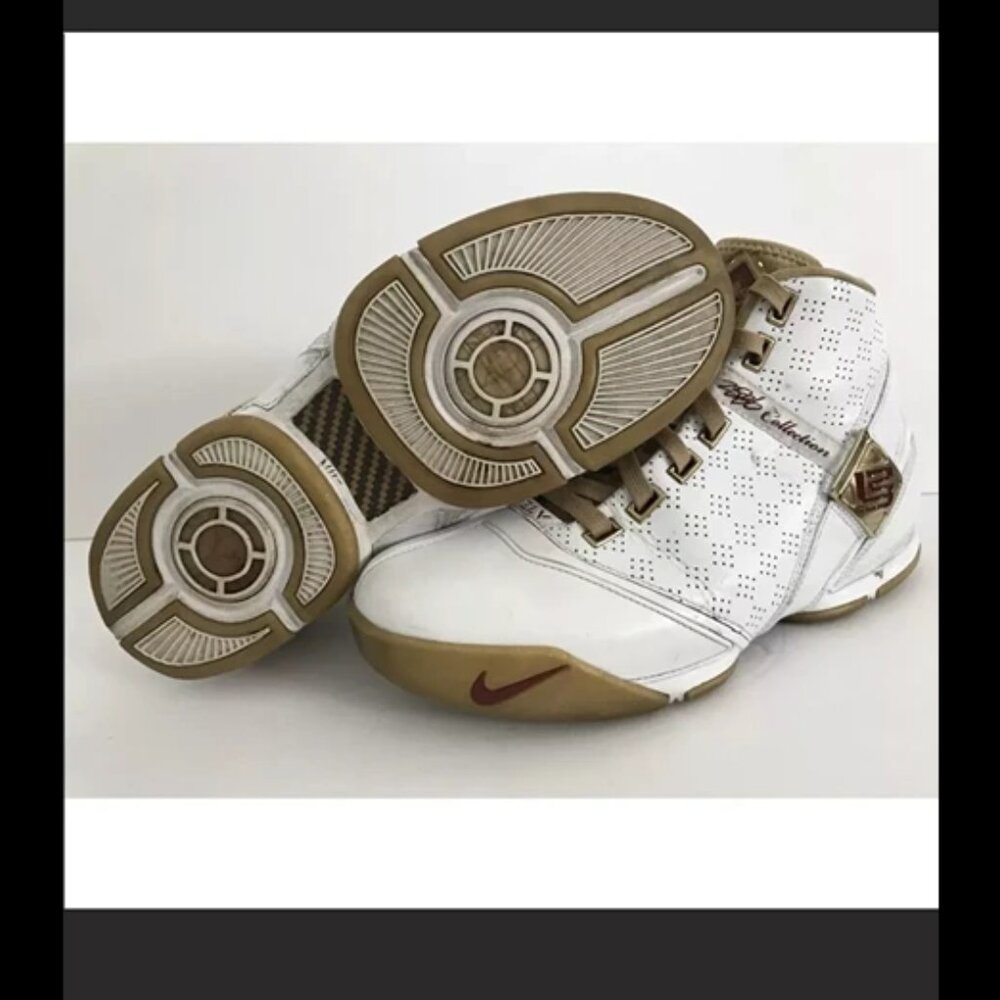 Nike LeBron V “Akron Vision” White/Gold Basketball Men’s Shoe 317253-171 US 9.5